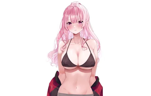 Girl, hot, sexy, pink hair, boobs, anime, pretty, breasts
