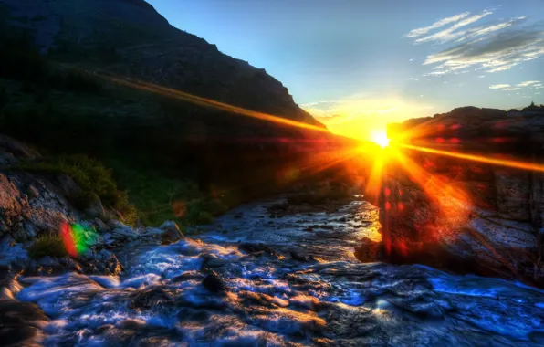 Картинка солнце, утро, блик, California, morning, Glacier National Park