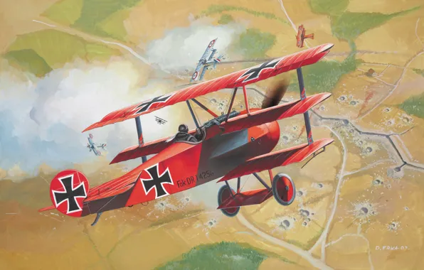 Картинка самолёт, красный барон, триплан, первая мировая