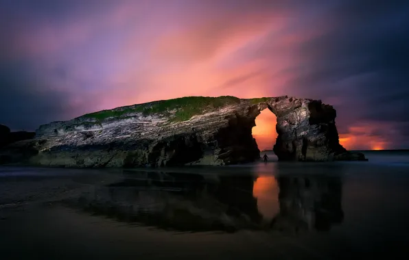 Картинка beach, twilight, sea, landscape, nature, Sunset, rocks, arch
