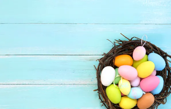 Картинка корзина, яйца, весна, colorful, Пасха, spring, Easter, eggs