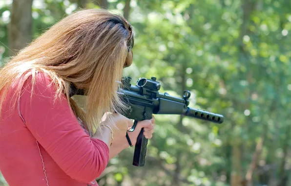 Девушка, оружие, размытость, стрельбы, гражданский, 9 мм, полуавтоматический карабин, HK94