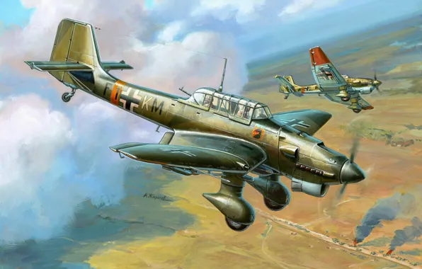 Картинка самолет, рисунок, штука, пикирующий бомбардировщик, Junkers, Sturzkampfflugzeug, Luftwaffe, люфтваффе