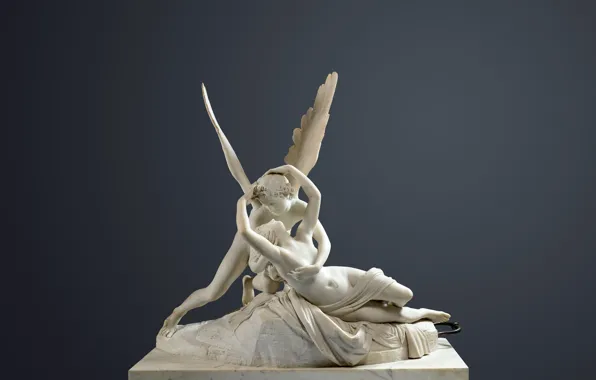 Девушка, крылья, объятия, скульптура, музей, искусство, юноша, мифология