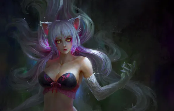 Девушка, арт, ушки, bakemonogatari, hanekawa tsubasa, tang