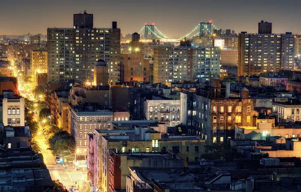 Картинка ночь, огни, нью-йорк, Night, New York City, usa, nyc, brooklyn