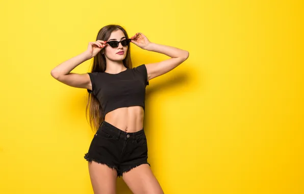 Girl, shorts, beautiful, model, sunglasses, tank top, denim