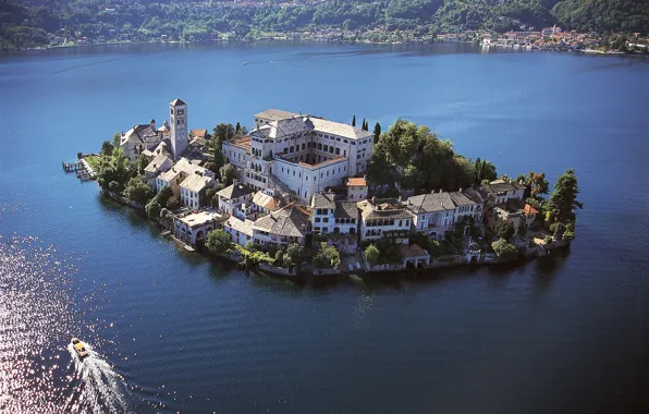 Картинка город, озеро, остров, Италия, Giulio, lago di Orta, Isola