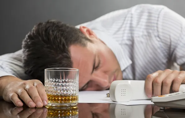 Whiskey, telephone, work, fatigue