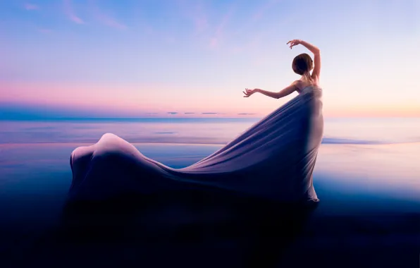 Картинка девушка, берег, волна, горизонт, genesis