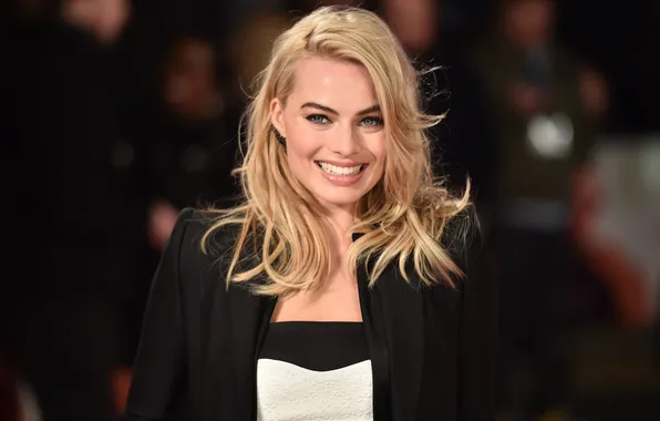 Улыбка, портрет, блондинка, красотка, боке, Margot Robbie, Марго Робби