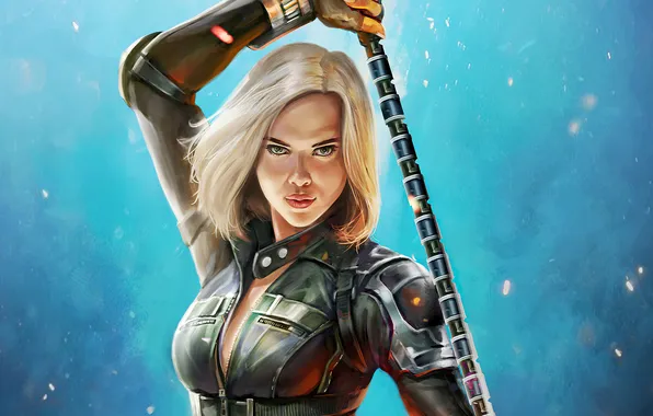 Фон, рисунок, Scarlett Johansson, арт, блондинка, костюм, Скарлетт Йоханссон, красотка