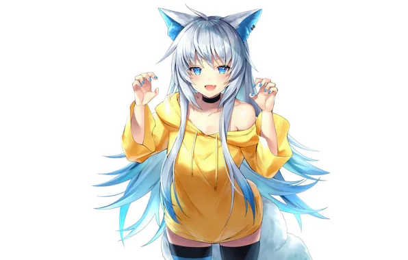 Girl, sexy, thighhighs, long hair, dress, anime, blue eyes, beautiful