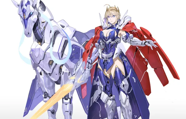 Девушка, оружие, меч, броня, рыцарь, Fate / Grand Order, Судьба великая кампания, железная лошадь