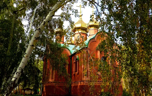 Осень, Храм, часовня, берёзы, ОМСК