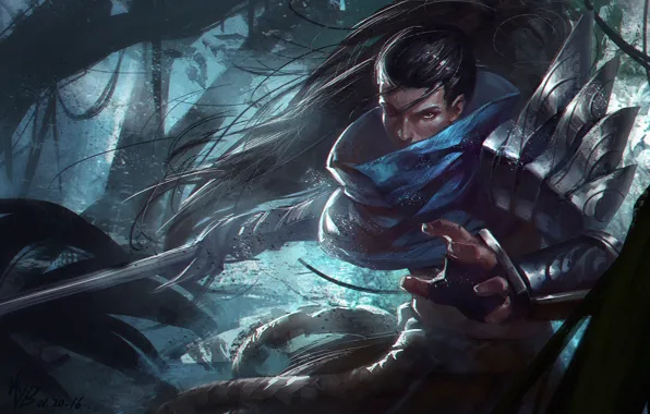 Взгляд, самурай, парень, League of Legends, Лига Легенд, Yasuo