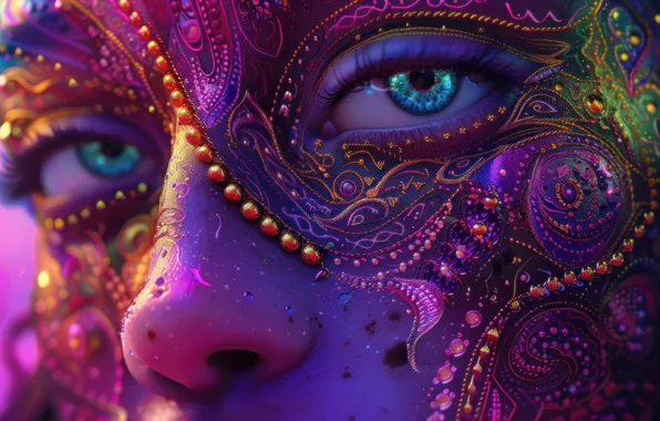 Глаза, украшения, крупный план, лицо, рисунок, макияж, close-up, eyes