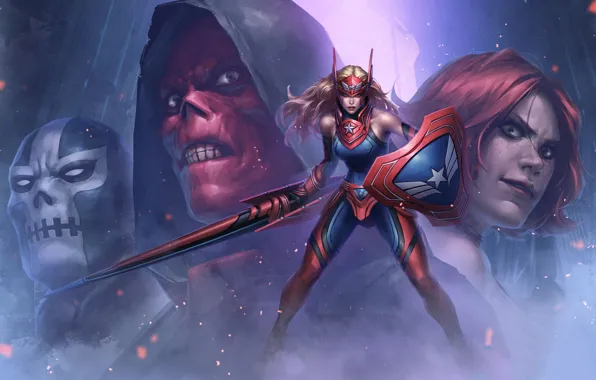 Shield, Captain, Marvel future fight, Mask man, Red skull