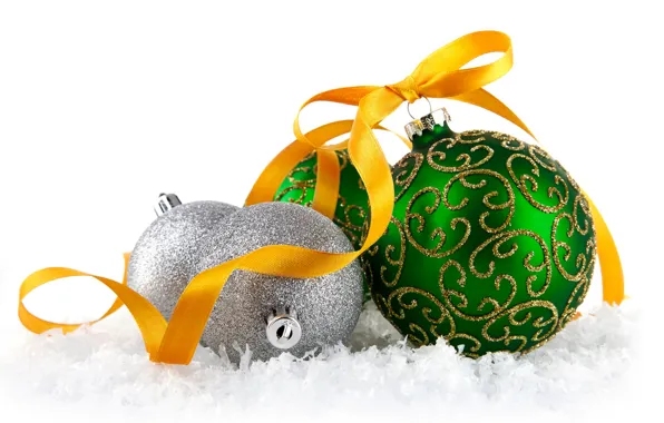 Украшения, шары, Новый Год, Christmas, balls, snow, New Year, decoration