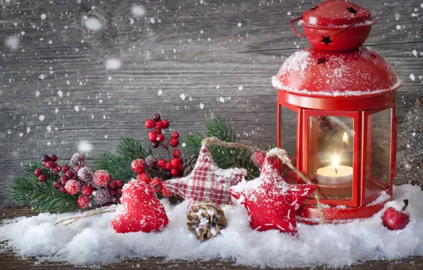 Картинка звезды, снег, игрушки, свеча, ветка, Новый Год, Рождество, шишка