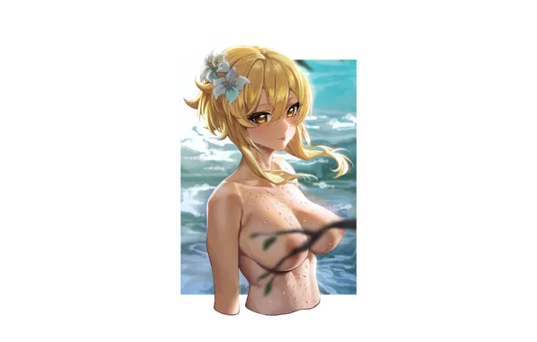 Girl, hot, sexy, wet, boobs, sexy girl, anime, water