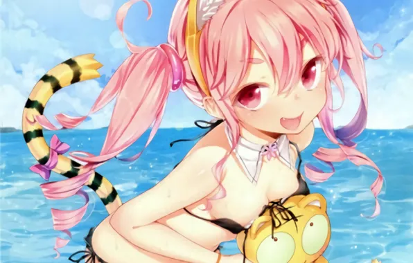 Girl, sexy, pink hair, long hair, boobs, anime, beautiful, pretty