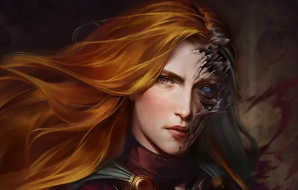 Картинка взгляд, девушка, лицо, арт, ведьма, рыжие волосы