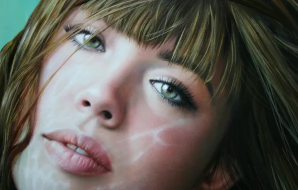 Картинка взгляд, девушка, лицо, волосы, арт, губы, зеленые глаза, Christiane Vleugels