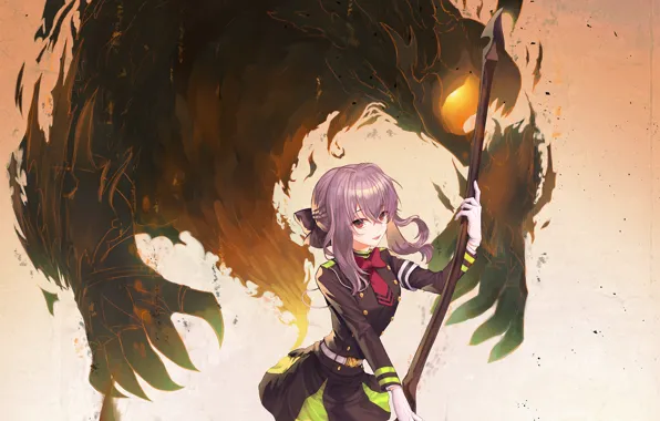 Девушка, оружие, демон, коса, Owari no Seraph, Последний серафим, Хиираги Шиноа, Hiiragi Shinoa