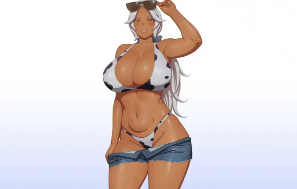 Girl, sexy, cleavage, shorts, long hair, boobs, anime, beautiful