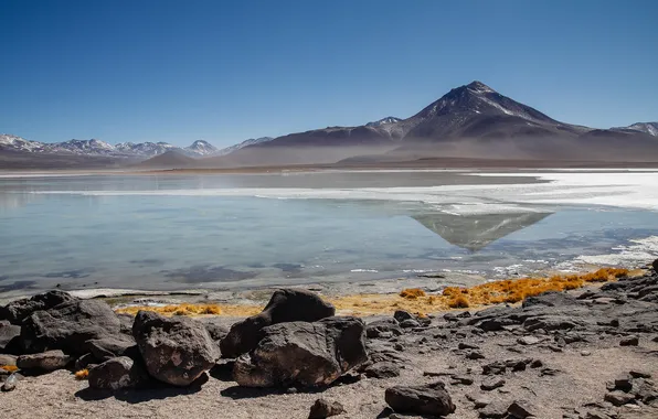 Небо, горы, озеро, камни, Боливия