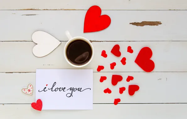 Любовь, сердце, кофе, чашка, сердечки, red, love, I love you