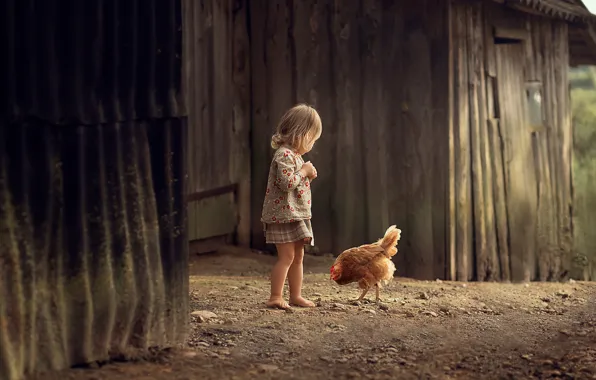 Картинка детство, курица, девочка