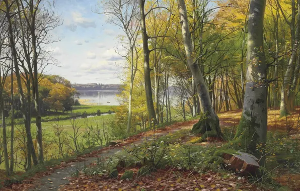 Датский живописец, 1898, Петер Мёрк Мёнстед, Peder Mørk Mønsted, Danish realist painter, Лесная тропинка, A …