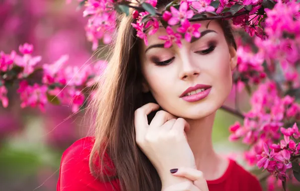 Девушка, цветы, красота, весна, сад, woman, young, beautiful