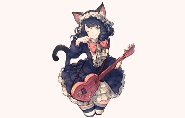 Кошка, гитара, девочка, junwool, show by rock, hijirikawa cyan