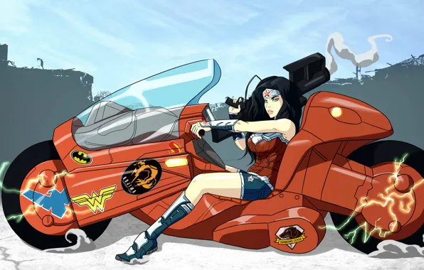 Картинка девушка, мотоцикл, Wonder Woman, bike, dc comics, fan art, justice league, akira