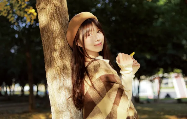 Beautiful, Asian, Model, Tree, Smile, Woman, Cute, Pretty