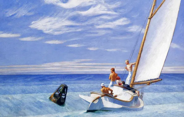 Картинка море, люди, лодка, картина, яхта, парус, Эдвард Хоппер, морской пейзаж