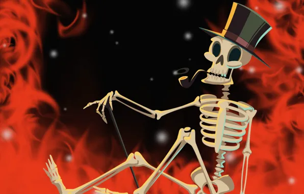 Картинка огонь, скелет, хэллоуин, helloween