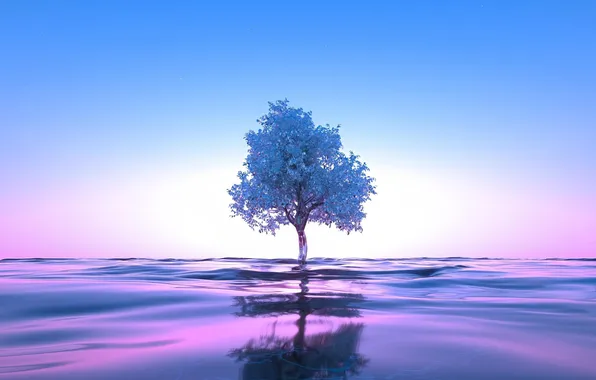 Картинка wallpaper, Tree, picture, Panorama, Reflection, Graphics, AI Art