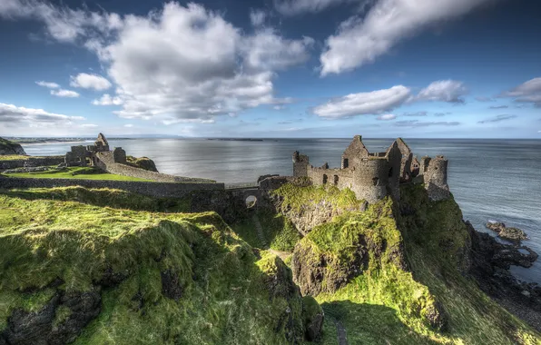 Картинка rock, coast, ireland, medieval, atlantic ocean, dunluce castle