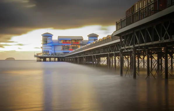 Картинка море, мост, England, Weston-Super-Mare