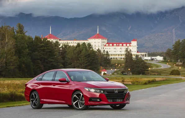 Картинка горы, красный, Honda, Accord, седан, 2018, четырёхдверный, 2.0T Sport