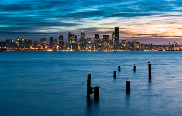 Skyline, winter, Seattle, pacific