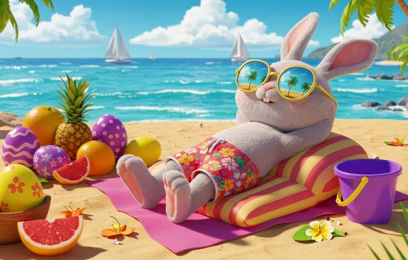 Beach, rabbit, vacation, ai art