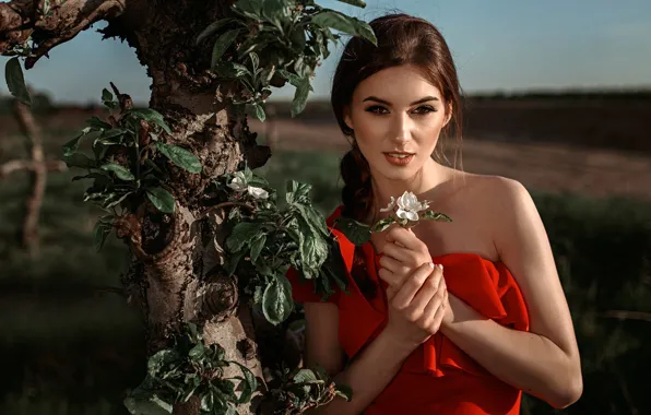 Губки, в красном, зубки, кареглазая, Damian Piórko, Blooming May