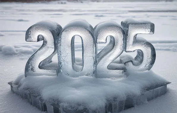 Зима, снег, цифры, дата, 2025, ИИ-арт, нейросеть, Новый 2025 год