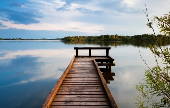 Вода, пейзаж, озеро, пирс