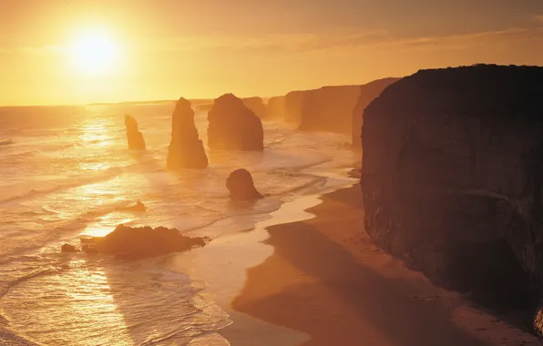 Nature, Rock, Beach, Sun, Sunset, Wallpaper, Photo, Sand